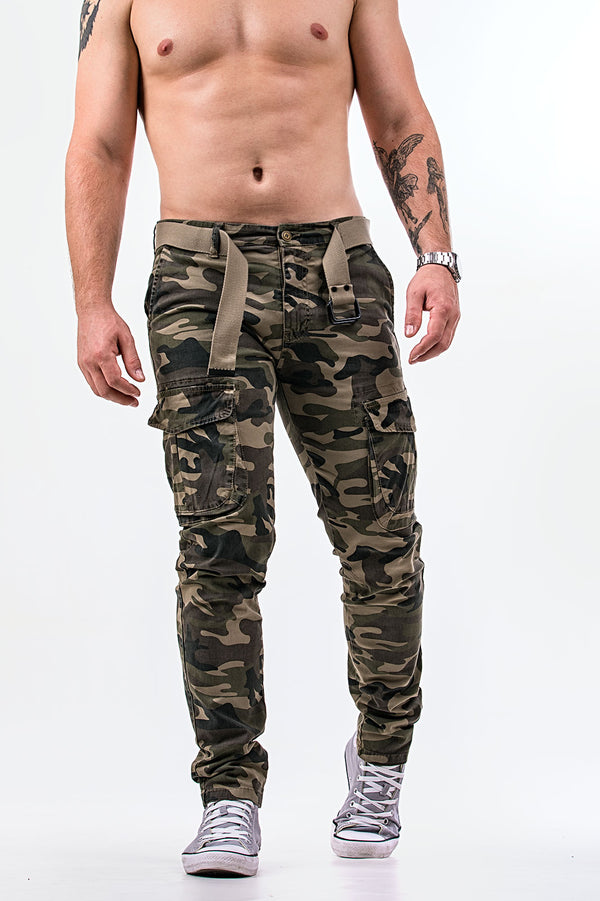 Pantaloni Uomo Cargo Militari Tasche Laterali Mimetici Tattici Esercito