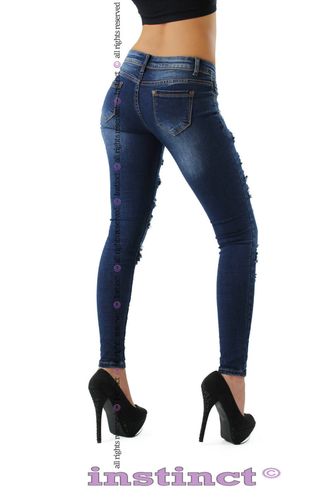 Jeans strappi donna strappati pantaloni stretti pizzo rete sexy skinny Instinct.Moda